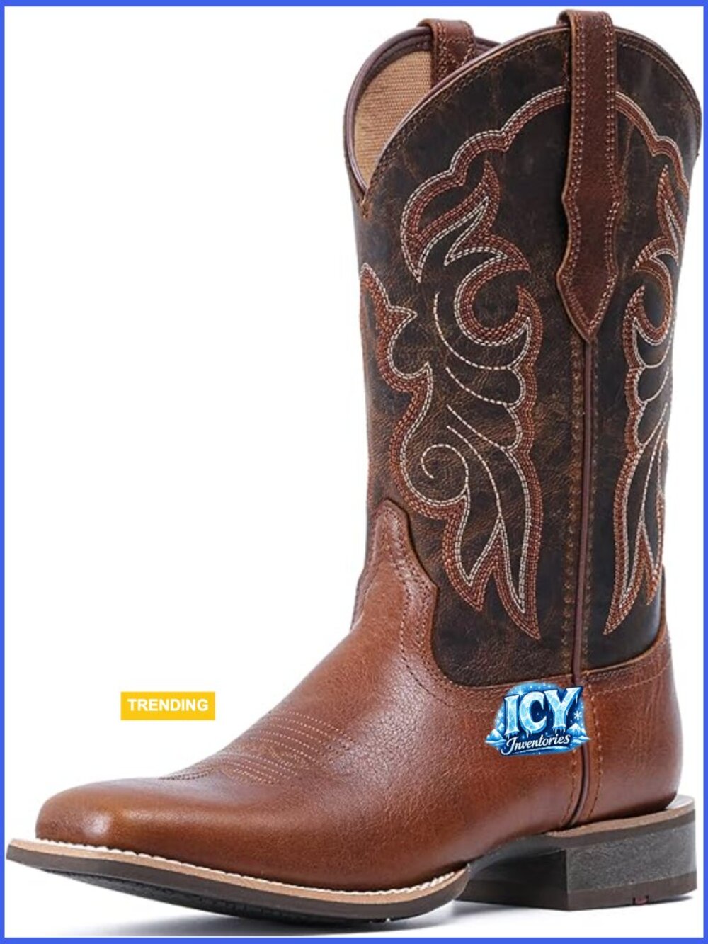Handcrafted Full-Grain Leather Western Cowboy Boots Square Toe Mid Calf